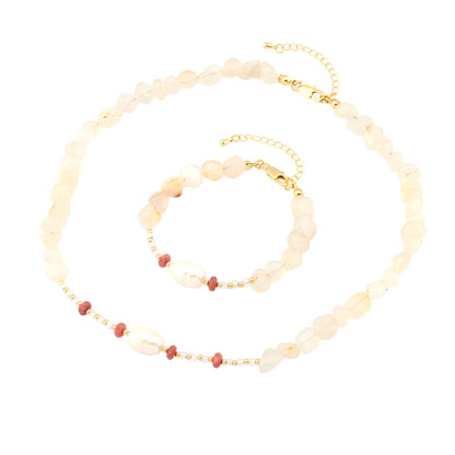 IG Style Irregular Stone 18K Gold Plated Women's Bracelets Necklace