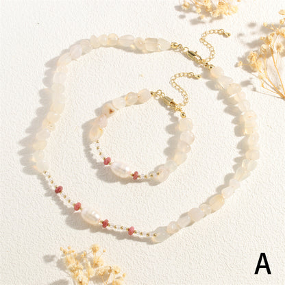 IG Style Irregular Stone 18K Gold Plated Women's Bracelets Necklace