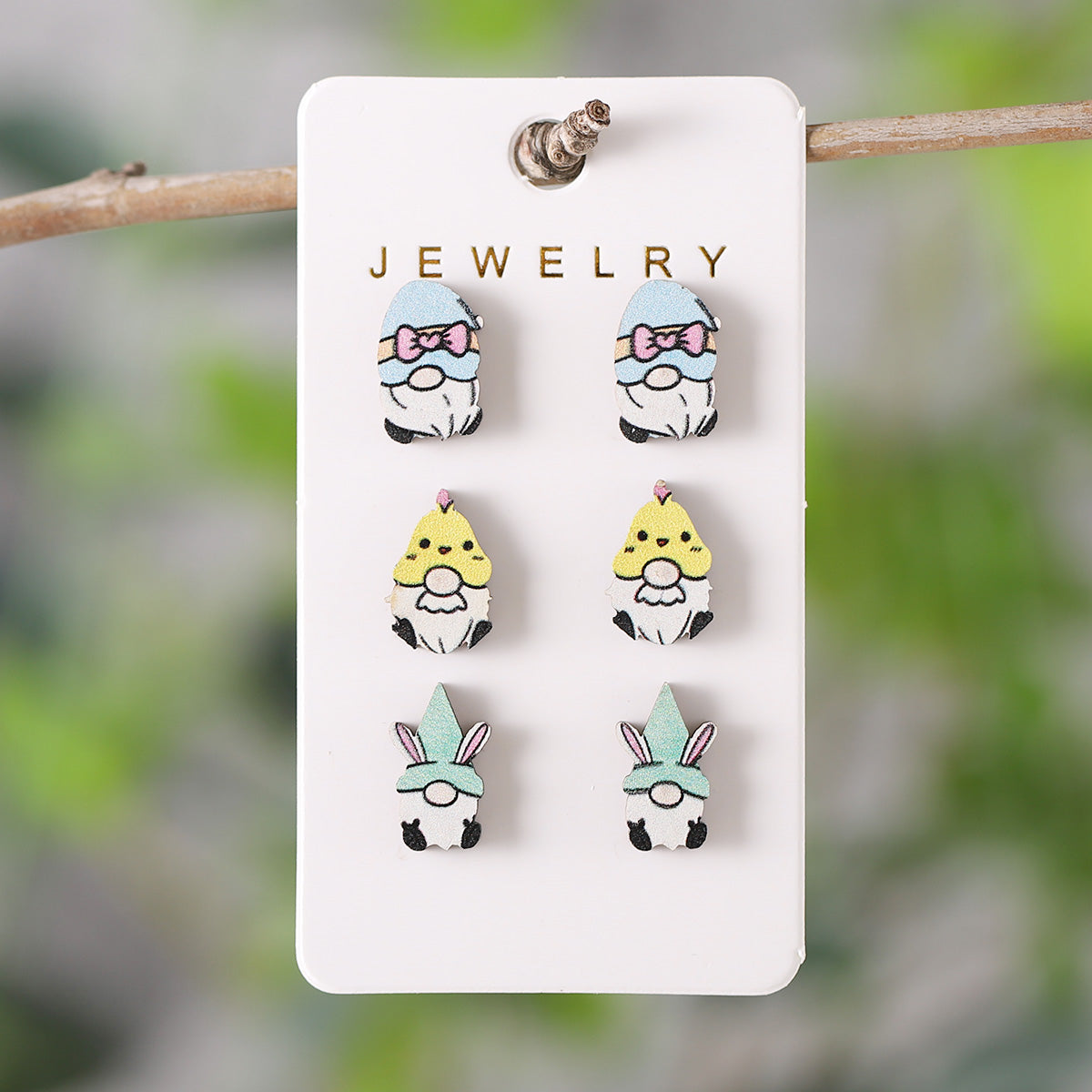 3 Pairs Cute Cartoon Character Wood Ear Studs