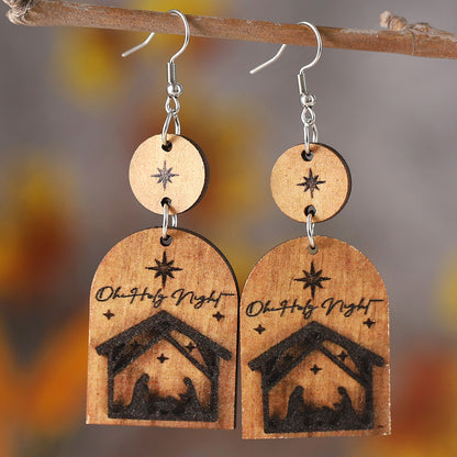 1 Pair Retro Human Cross Wood Drop Earrings