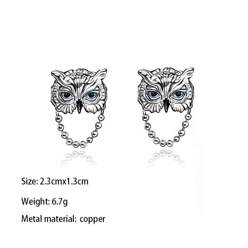 1 Pair IG Style Owl Carving Copper Palladium-Plated White K Ear Studs