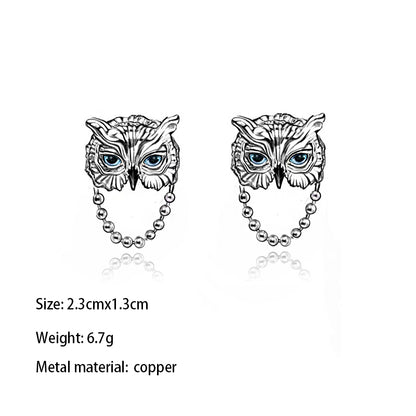 1 Pair IG Style Owl Carving Copper Palladium-Plated White K Ear Studs