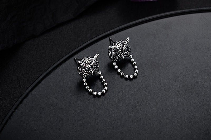 1 Pair IG Style Owl Carving Copper Palladium-Plated White K Ear Studs