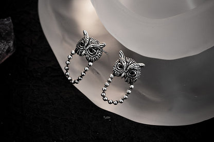 1 Pair IG Style Owl Carving Copper Palladium-Plated White K Ear Studs