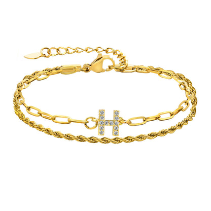 Stainless Steel 18K Gold Plated IG Style Letter Inlay Zircon Bracelets