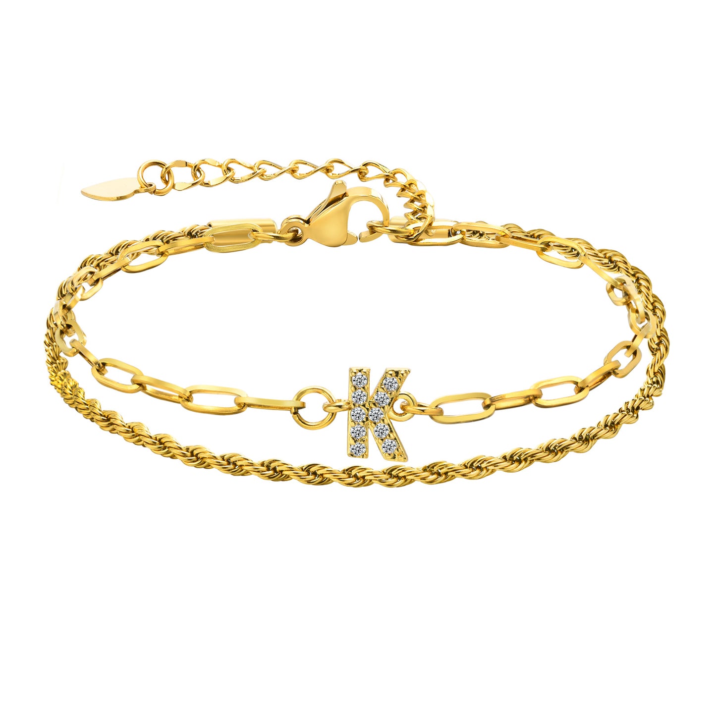 Stainless Steel 18K Gold Plated IG Style Letter Inlay Zircon Bracelets