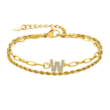 Stainless Steel 18K Gold Plated IG Style Letter Inlay Zircon Bracelets