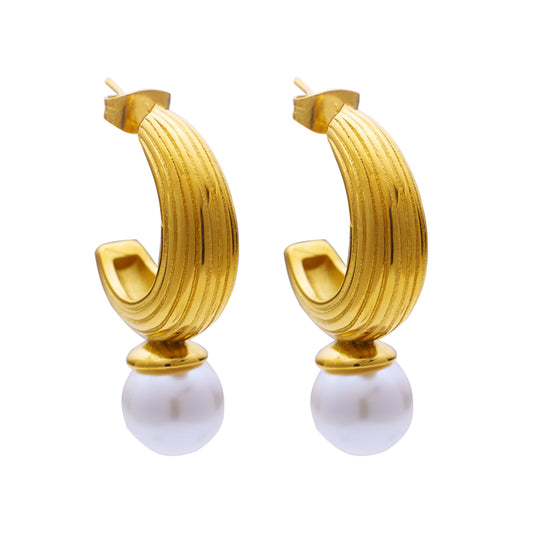 1 Pair Elegant Vintage Style Geometric Plating Inlay Titanium Steel Artificial Pearls Ear Studs