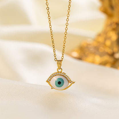 Titanium Steel 18K Gold Plated Vintage Style Simple Style Eye Inlaid Zircon Artificial Rhinestones Pendant Necklace