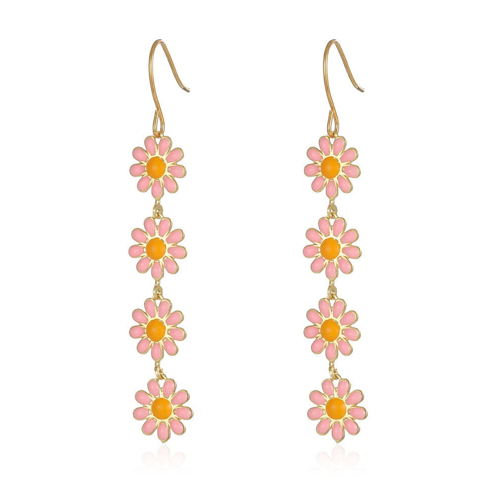 1 Pair Pastoral Daisy Copper Gold Plated Dangling Earrings