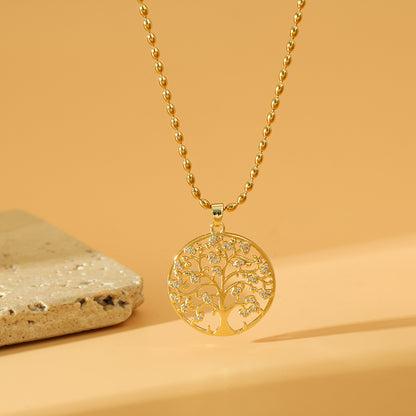 Stainless Steel Copper 18K Gold Plated Sweet Simple Style Devil's Eye Life Tree Inlay Zircon Pendant Necklace