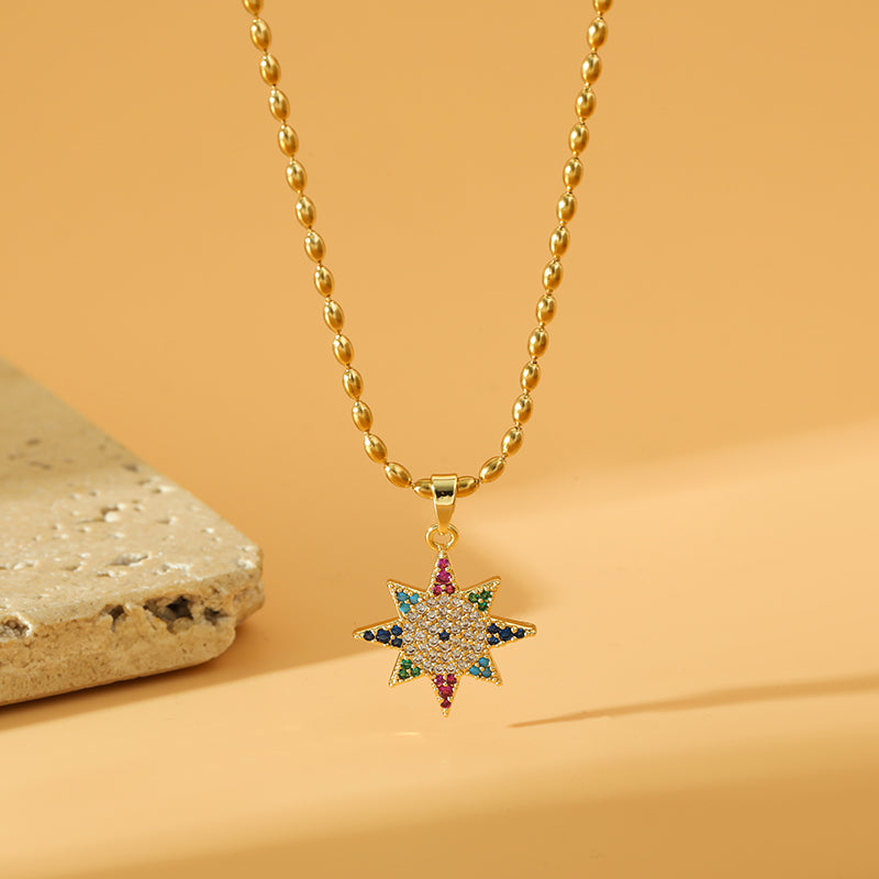 Stainless Steel Copper 18K Gold Plated Simple Style Star Inlay Zircon Pendant Necklace