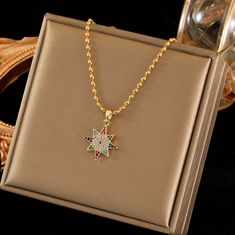Stainless Steel Copper 18K Gold Plated Simple Style Star Inlay Zircon Pendant Necklace