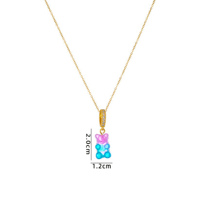 Cute Bear Resin Titanium Steel Inlay Zircon Women's Pendant Necklace