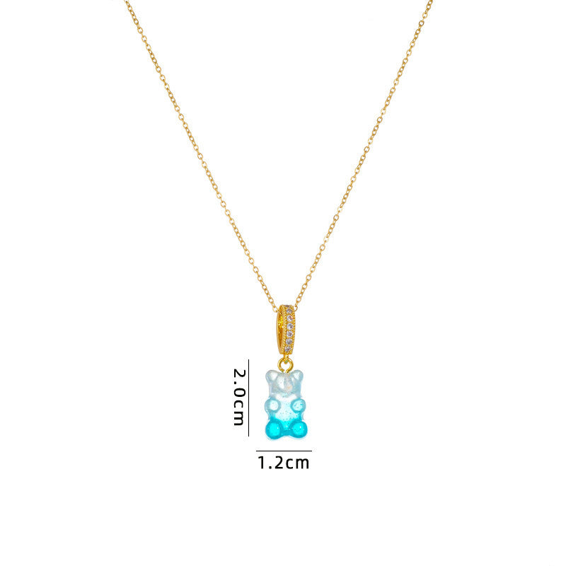 Cute Bear Resin Titanium Steel Inlay Zircon Women's Pendant Necklace