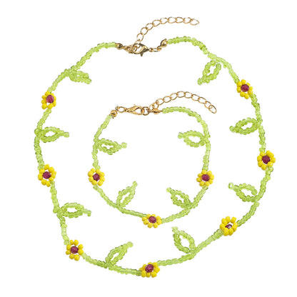 Simple Style Classic Style Flower Artificial Crystal Beaded Women's Bracelets Necklace