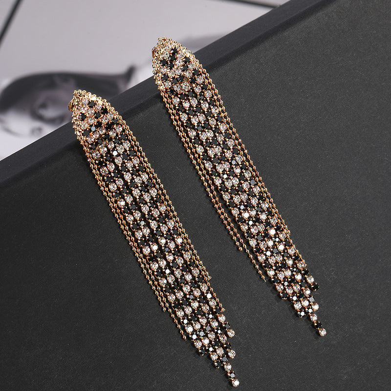 1 Pair Elegant Geometric Tassel Rhinestone Ear Cuffs