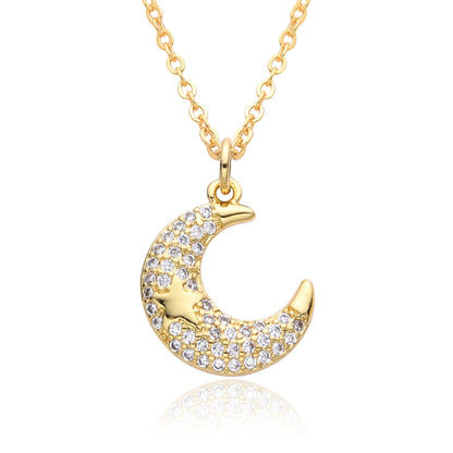 Copper Simple Style Star Moon Plating Inlay Shell Zircon Pendant Necklace