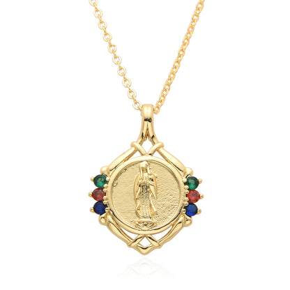 Copper Retro Virgin Mary Plating Inlay Zircon Pendant Necklace