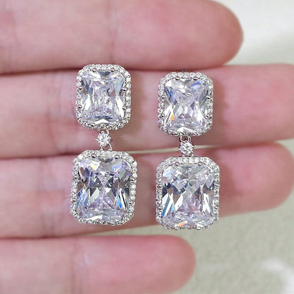 1 Pair Simple Style Square Inlay Copper Zircon K Gold Plated Drop Earrings