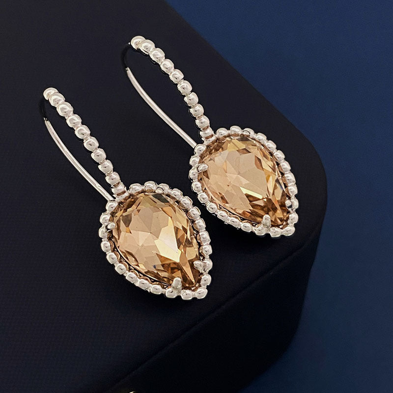 1 Pair Elegant Water Droplets Inlay Artificial Crystal Artificial Crystal 18K Gold Plated Ear Hook