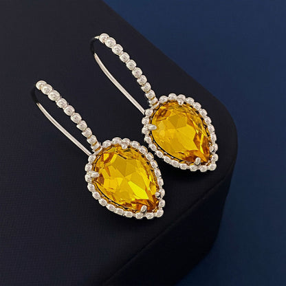 1 Pair Elegant Water Droplets Inlay Artificial Crystal Artificial Crystal 18K Gold Plated Ear Hook