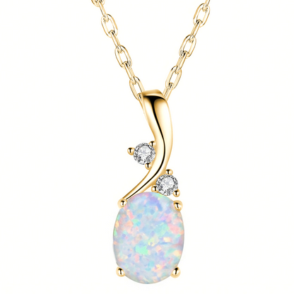 Copper White Gold Plated Classic Style Irregular Oval Inlay Opal Pendant Necklace