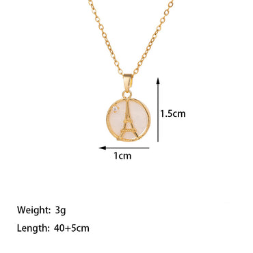 Titanium Steel 18K Gold Plated Glam Simple Style Commute Tower Heart Shape Flower Inlay Artificial Rhinestones Pendant Necklace