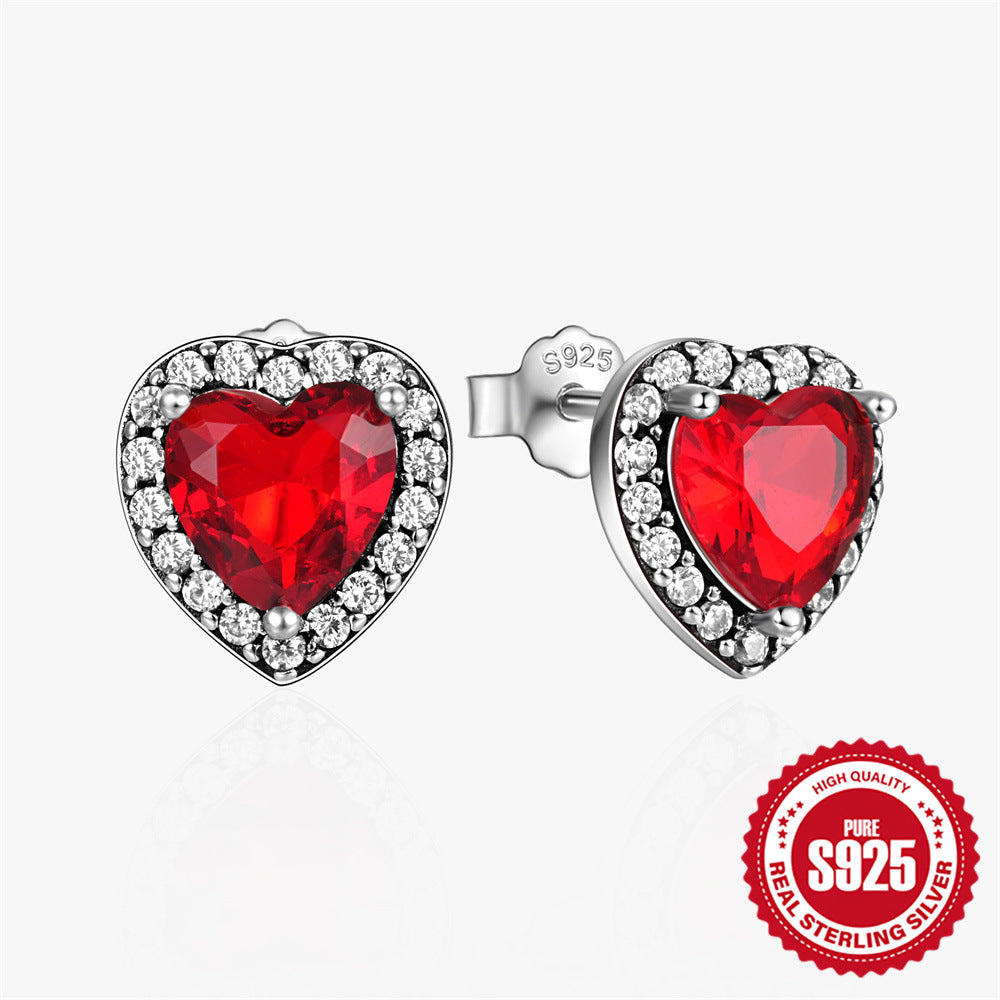 1 Pair Simple Style Round Heart Shape Plating Inlay Sterling Silver Zircon Ear Studs