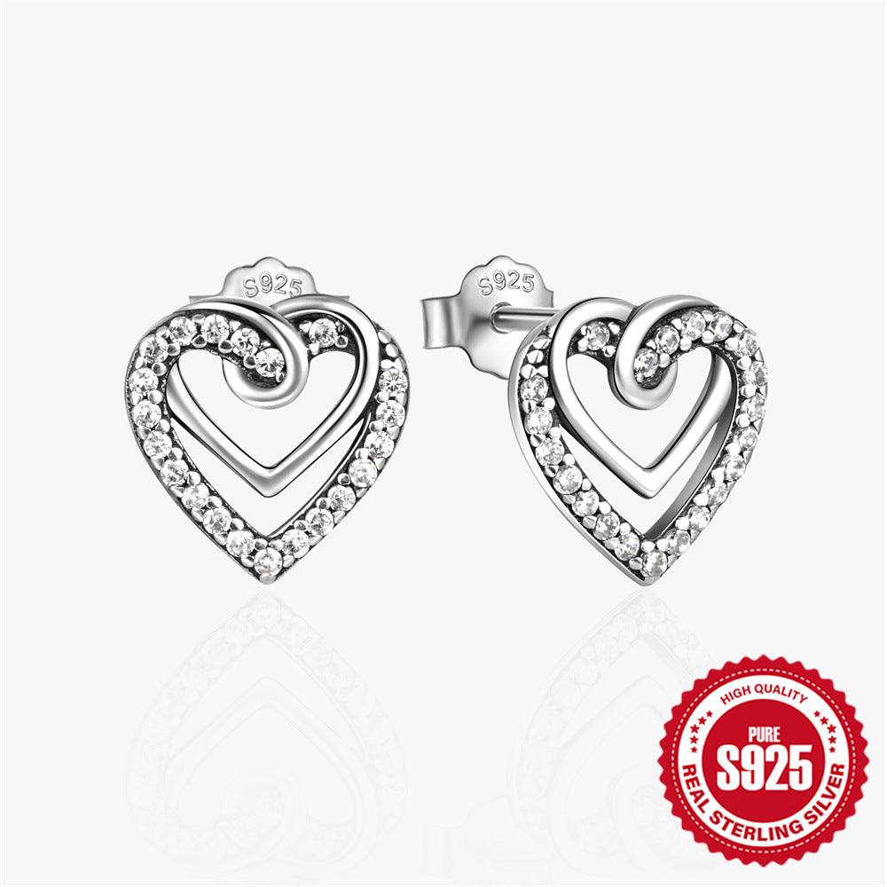 1 Pair Simple Style Round Heart Shape Plating Inlay Sterling Silver Zircon Ear Studs