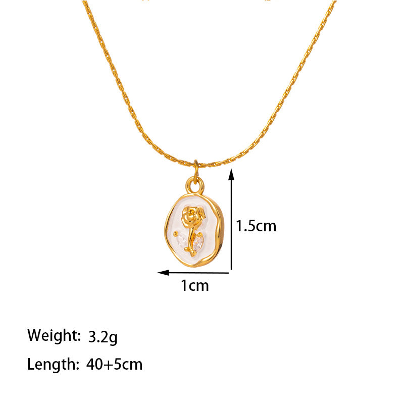 Titanium Steel 18K Gold Plated Casual Simple Style Commute Dolphin Flower Butterfly Inlay Artificial Rhinestones Shell Pendant Necklace