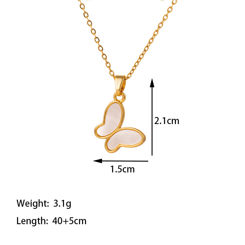 Titanium Steel 18K Gold Plated Casual Simple Style Commute Dolphin Flower Butterfly Inlay Artificial Rhinestones Shell Pendant Necklace