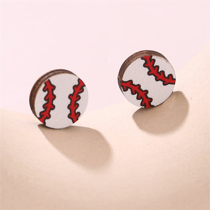 1 Pair Simple Style Rugby Heart Shape Football Wood Ear Studs