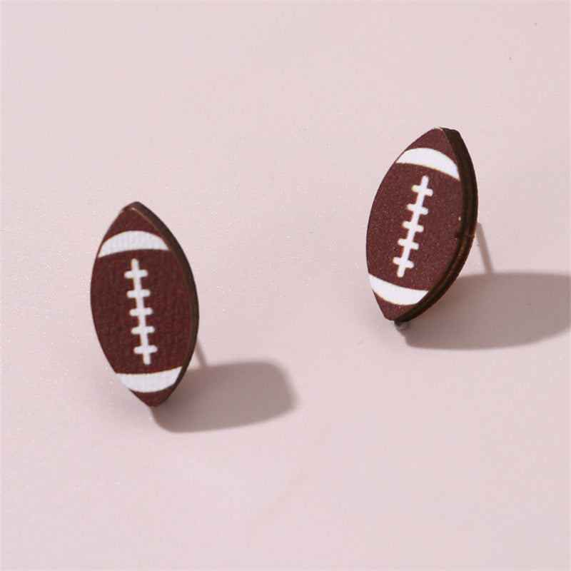 1 Pair Simple Style Rugby Heart Shape Football Wood Ear Studs