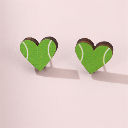 1 Pair Simple Style Rugby Heart Shape Football Wood Ear Studs