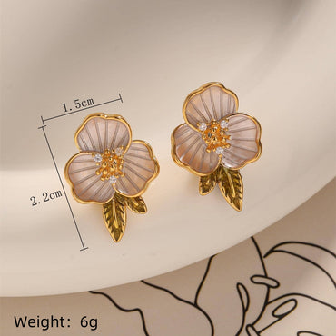 1 Pair Sweet Simple Style Flower Copper Zircon 18K Gold Plated Ear Studs