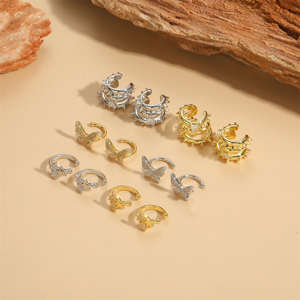 1 Pair Vintage Style Simple Style Commute Pentagram Inlay Copper Zircon 14K Gold Plated Ear Cuffs