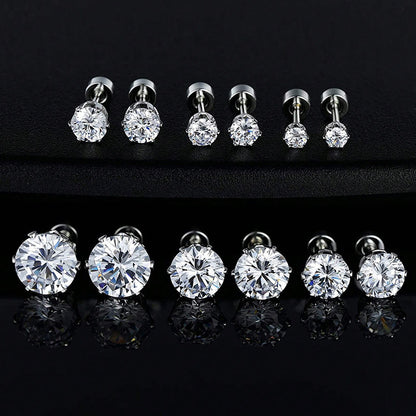 6 Pairs Casual Elegant Round Inlay Stainless Steel Zircon Gold Plated Ear Studs