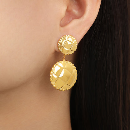 1 Pair Casual Simple Style Round Star Plating Carving Titanium Steel 18K Gold Plated Drop Earrings