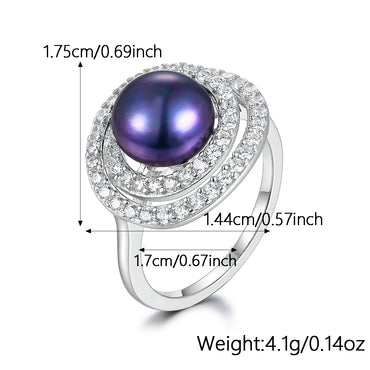 Elegant Luxurious Queen Round Sterling Silver Inlay Pearl Zircon White Gold Plated Women's Rings Earrings Necklace