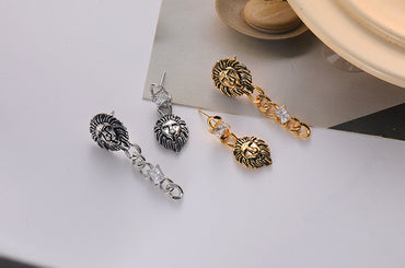 1 Pair IG Style Hip-Hop Vintage Style Lion Asymmetrical Inlay Copper Zircon 18K Gold Plated Drop Earrings