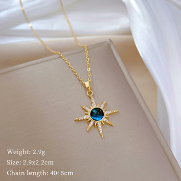 Titanium Steel Copper Simple Style Shiny Star Inlay Zircon Pendant Necklace