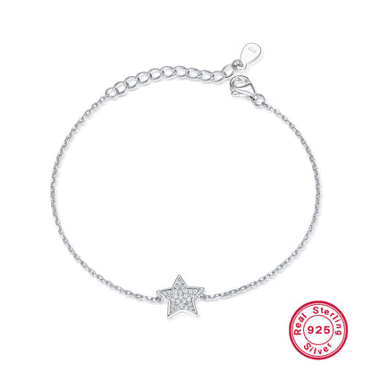 Sterling Silver White Gold Plated Simple Style Pentagram Star Inlay Zircon Bracelets