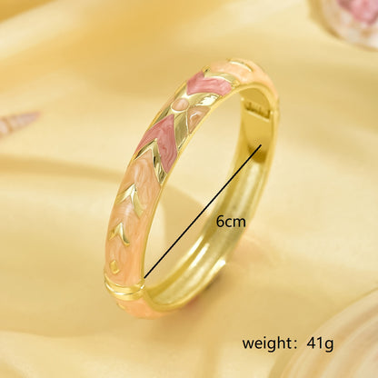 Sweet Pastoral Color Block Zinc Alloy Printing Stripe 18K Gold Plated Women's Bangle