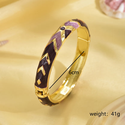 Sweet Pastoral Color Block Zinc Alloy Printing Stripe 18K Gold Plated Women's Bangle