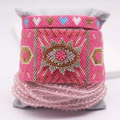 IG Style Devil's Eye Heart Shape Artificial Crystal Glass Knitting Women's Bracelets
