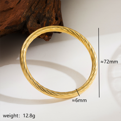 Stainless Steel 14K Gold Plated Modern Style Simple Style Commute Solid Color Indentation Bangle