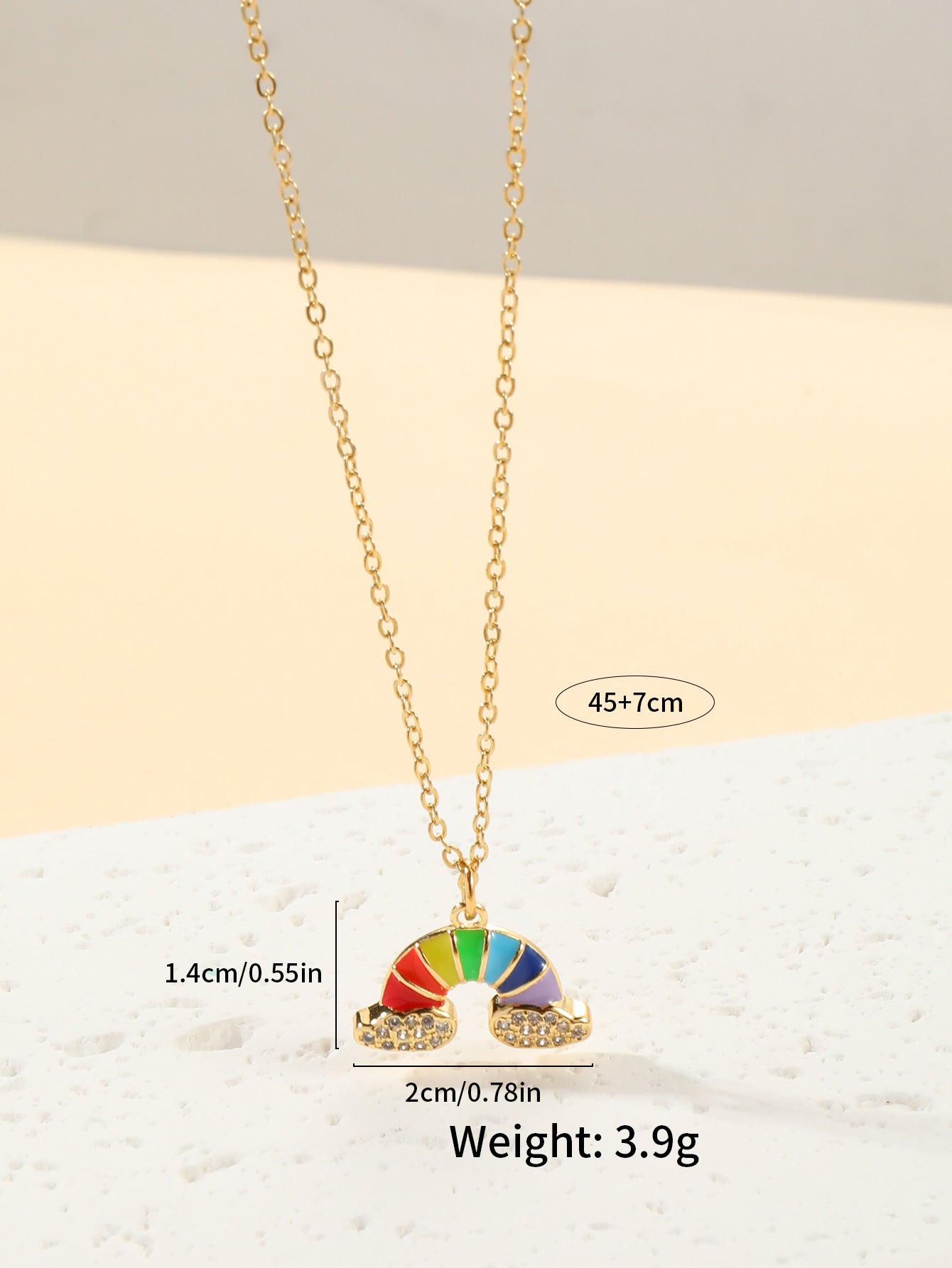 Copper Simple Style Rainbow Inlay Zircon Pendant Necklace