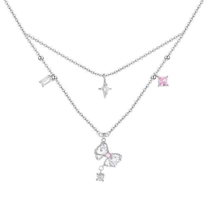 Copper Sweet Bow Knot Inlay Zircon Double Layer Necklaces