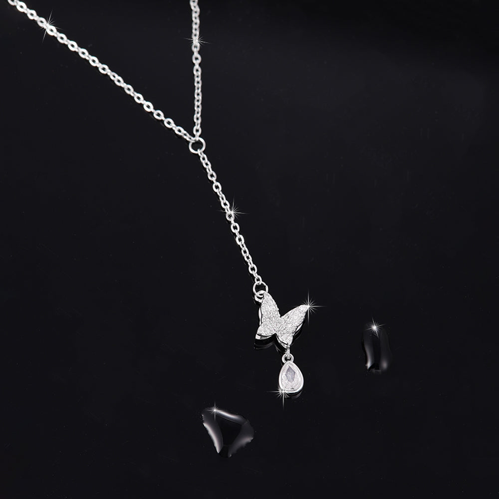 Stainless Steel Copper White Gold Plated Simple Style Butterfly Inlay Zircon Pendant Necklace